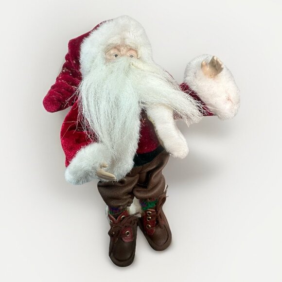 Santa Clause In Hiking Boots Velvet Starburst Hat Sweater Green Red Socks 8.5” - Picture 6 of 15